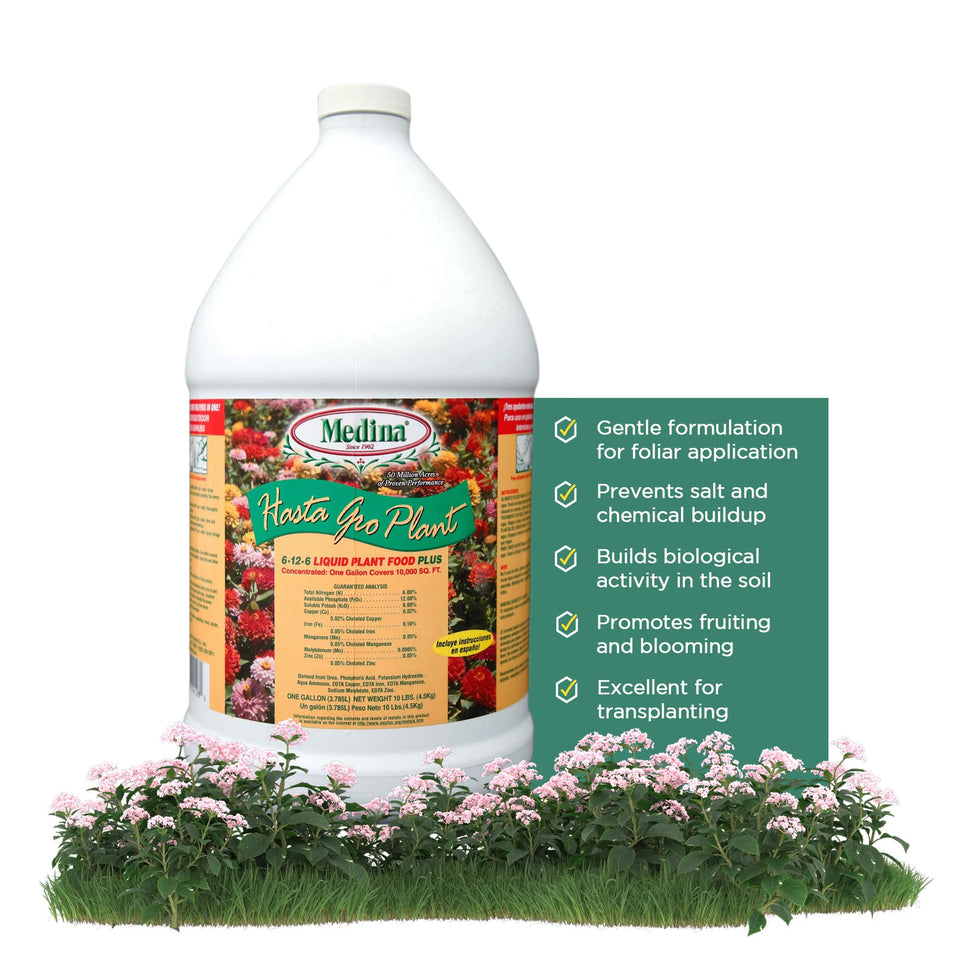 Medina HastaGro plant food bottle front view showing product packaging and label.