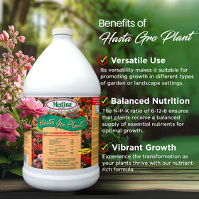 Medina HastaGro bottle pour action demonstrating ready-to-use liquid fertilizer.