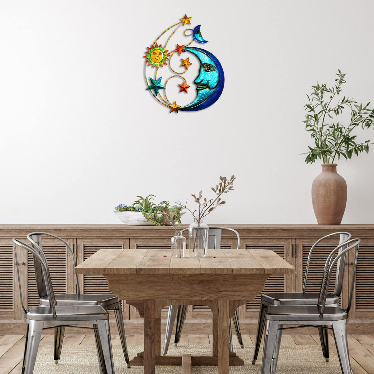 Meduofon large sun wall sculpture makes a bold garden focal point.