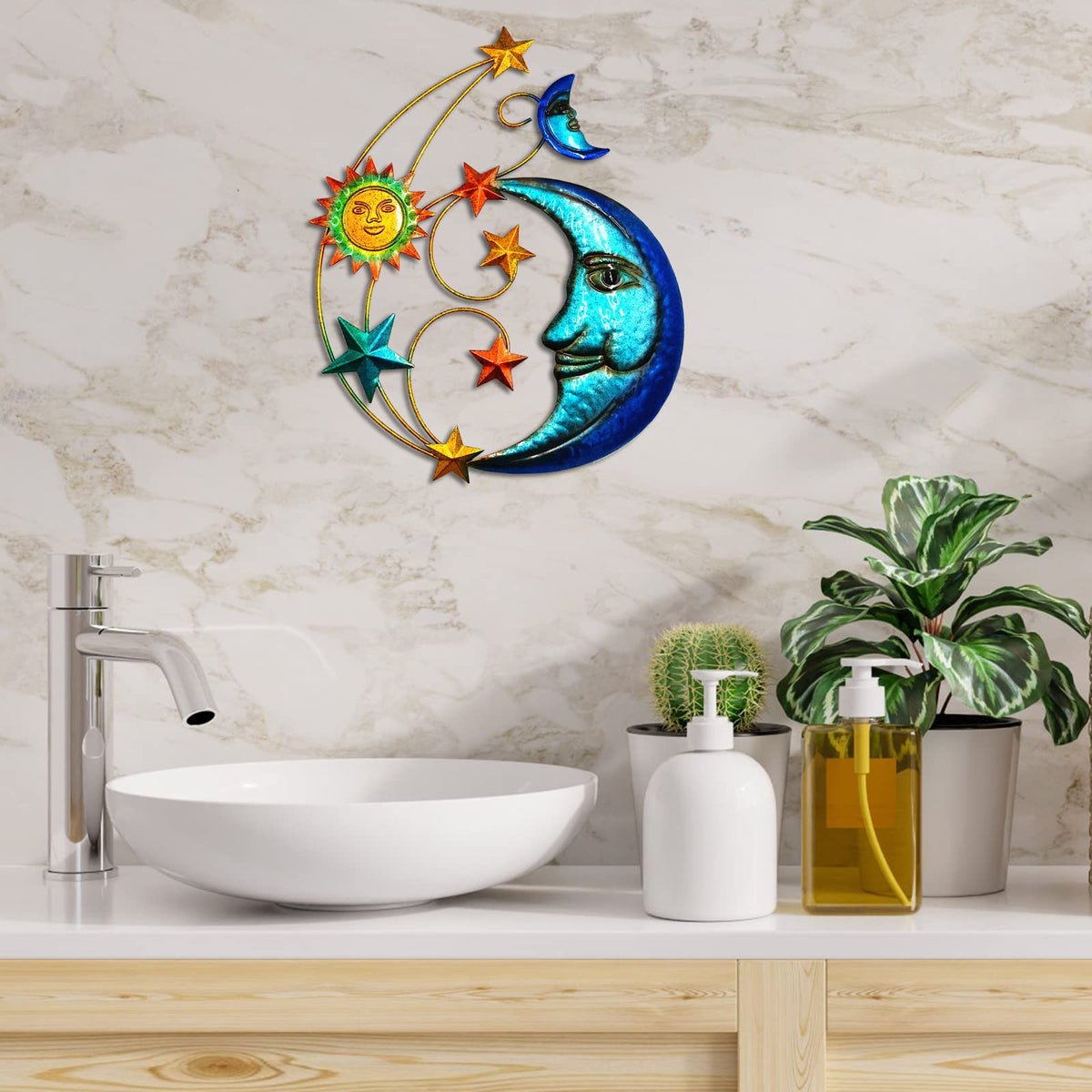 Meduofon sun-moon-stars wall decor adds cheer to balcony spaces.