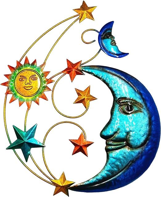 Meduofon sun-face outdoor wall art enhances patio with a durable finish.