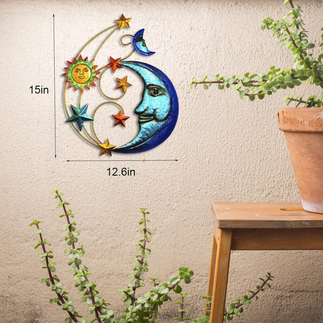 Meduofon sun-moon-stars wall decor creates a vibrant living room accent.
