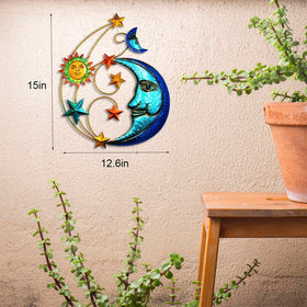 Meduofon sun-moon-stars wall decor creates a vibrant living room accent.