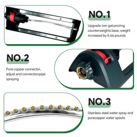 Meekamar Lawn Sprinkler features a heavier base for improved stability