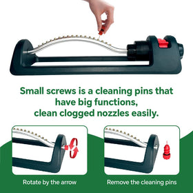 Meekamar Lawn Sprinkler includes built-in nozzle cleaner for quick maintenance