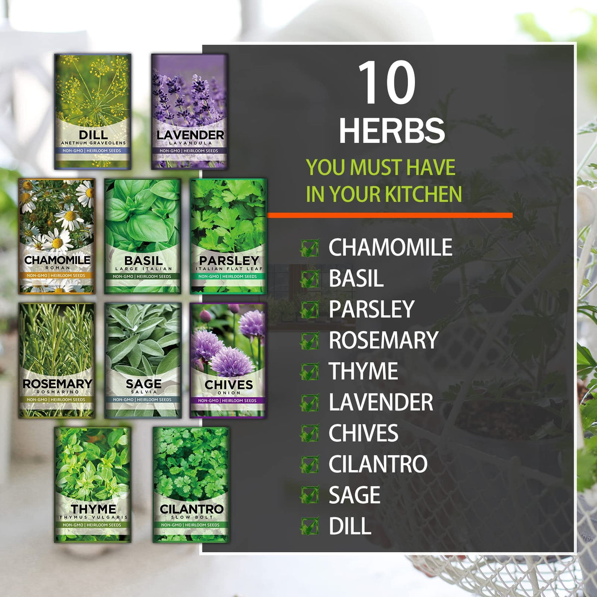 Meekear seed packets from the 10-Herb Kit ready for germination and flavor-rich harvest.