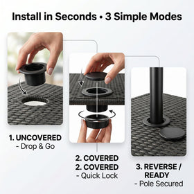 MEFELE Cln V Tower PVC cap protects umbrella pole from scratches.