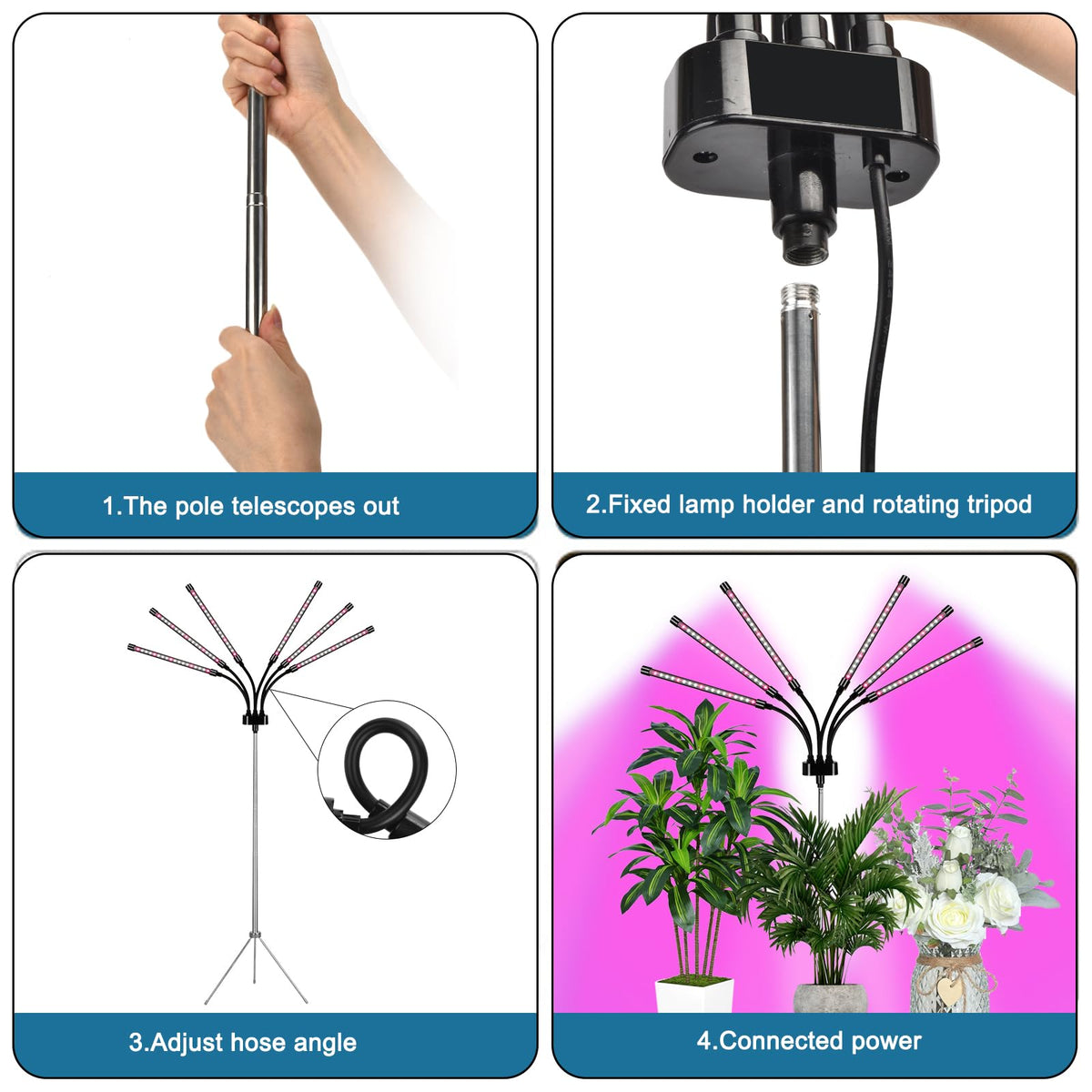 Mefflypee floor-standing extendable tripod for flexible height adjustments.
