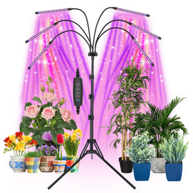 Mefflypee grow light six-head full-spectrum setup for indoor plants.