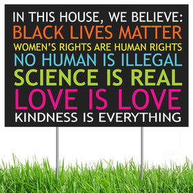 MEGA FORMAT Black Lives Matter yard sign front view emphasizes bold, high-contrast messaging for front yards.