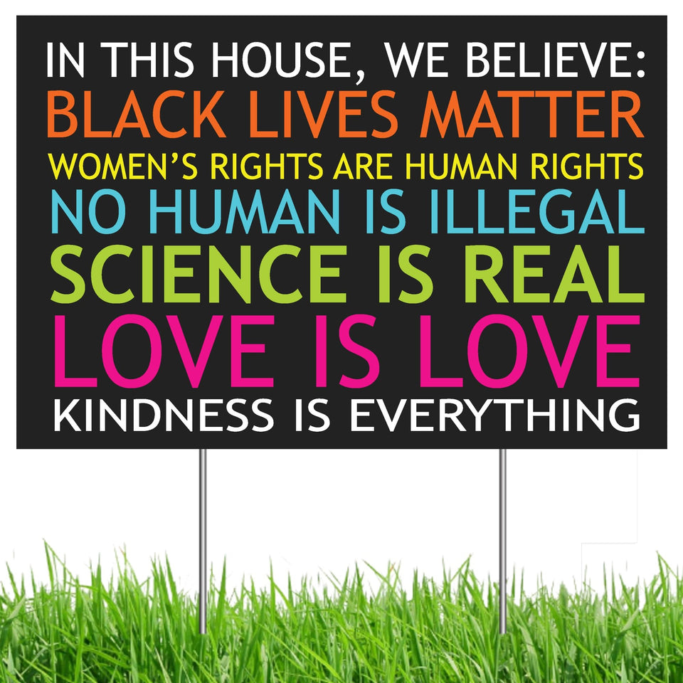 MEGA FORMAT Black Lives Matter yard sign front view emphasizes bold, high-contrast messaging for front yards.