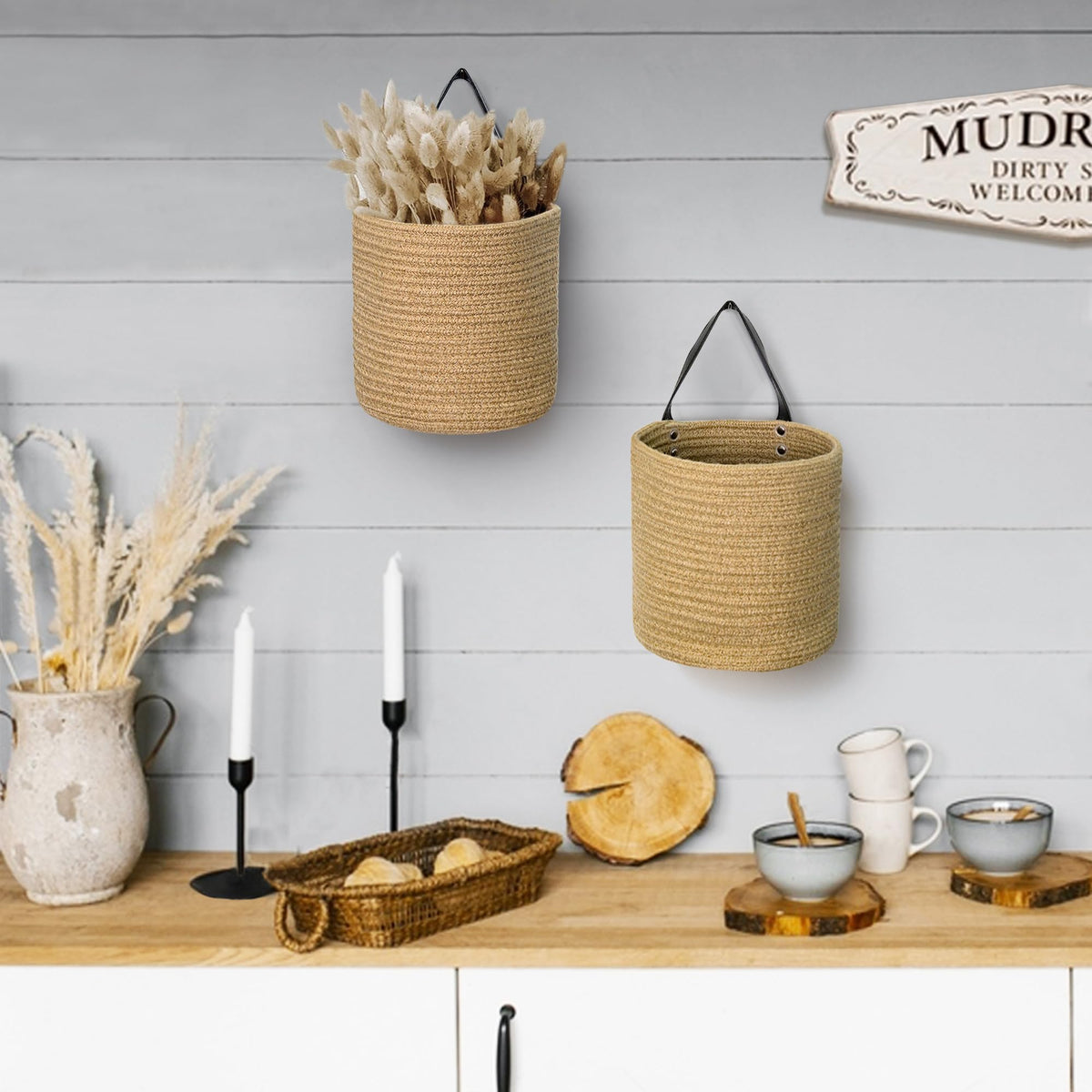 MEGASKET wall-hanging basket enhances boho decor with natural rattan texture