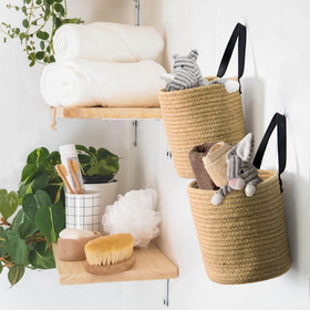 MEGASKET hanging basket keeps toys and books accessible with farmhouse texture