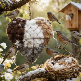 MEIBAS alpaca fiber bird nest heart provides a cozy nesting area for backyard birds.