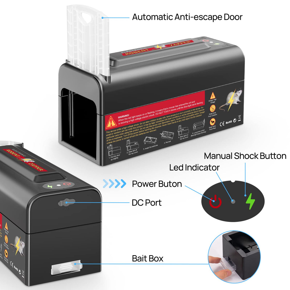 Meilen Electric Rat Trap rechargeable power option offers flexible energy choices.