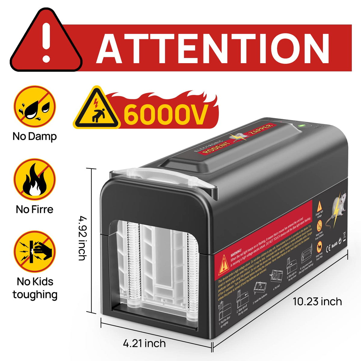 Meilen Electric Rat Trap side view highlights placement in tight spaces.