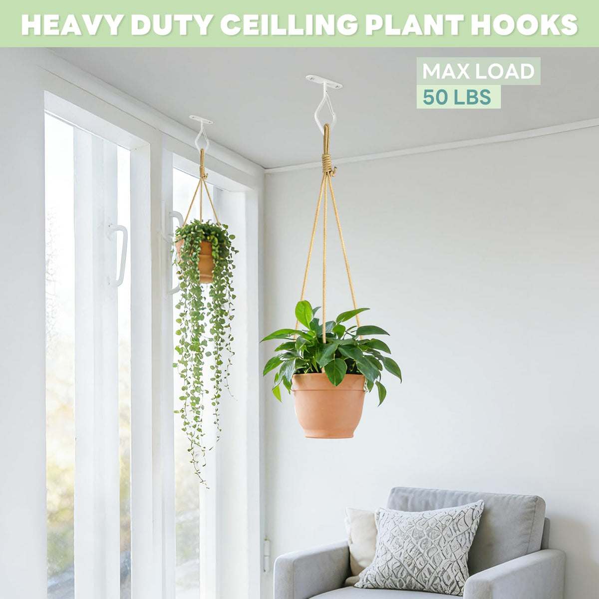 White finish MEILIDY hook for easy ceiling installation.