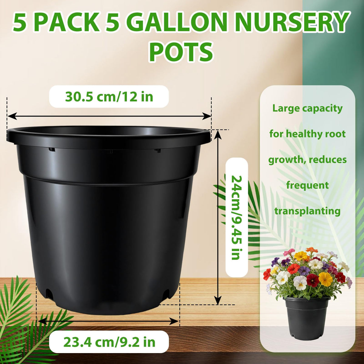 Mejenyy 5-gallon pot pack drainage holes for healthy water management.