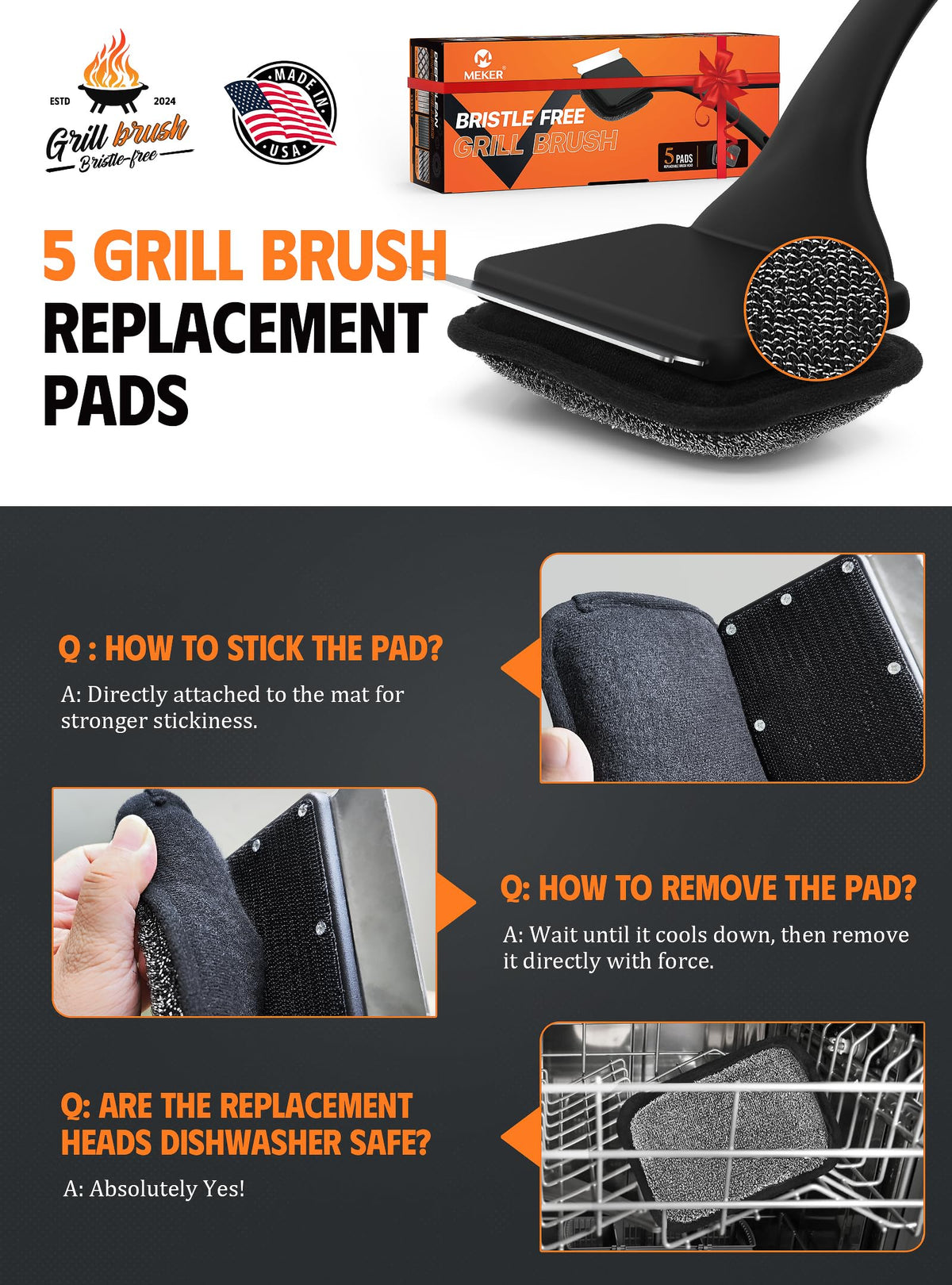 MEKER barbecue scrubber pad gift-ready for outdoor cooks.
