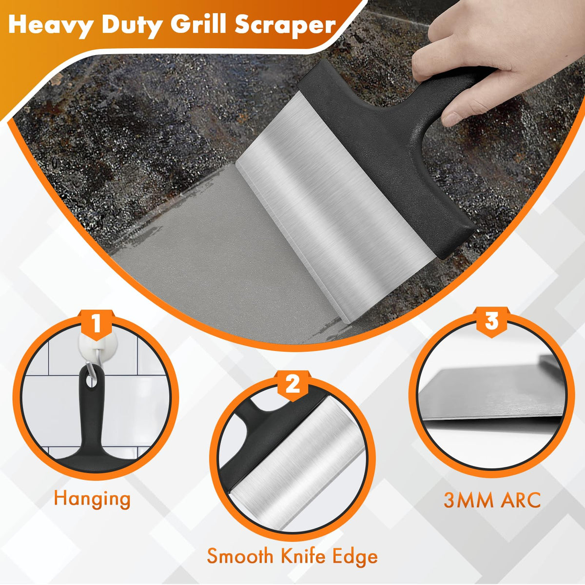 MEKER grill-stone in use removing stubborn grime from surface.