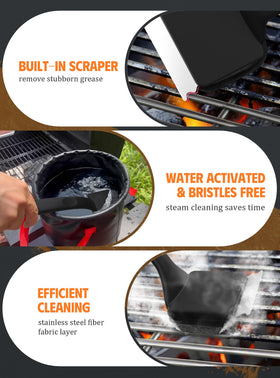 MEKER grill scrubber pad with flexible steel fiber for easy cleaning.