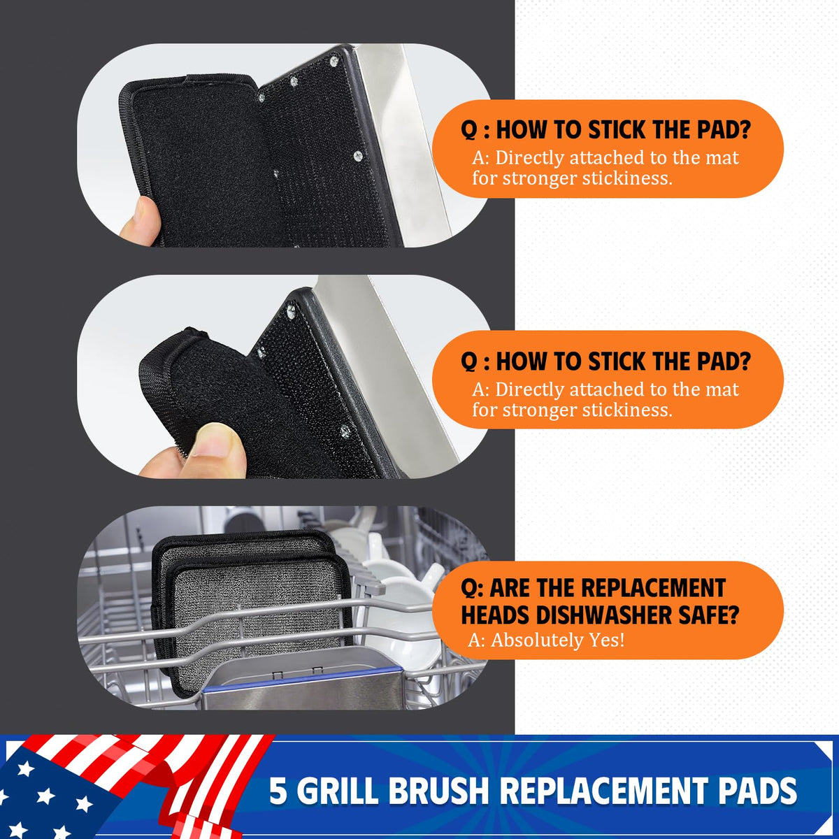 MEKER replacement pads, dishwasher-safe, for easy grill upkeep.