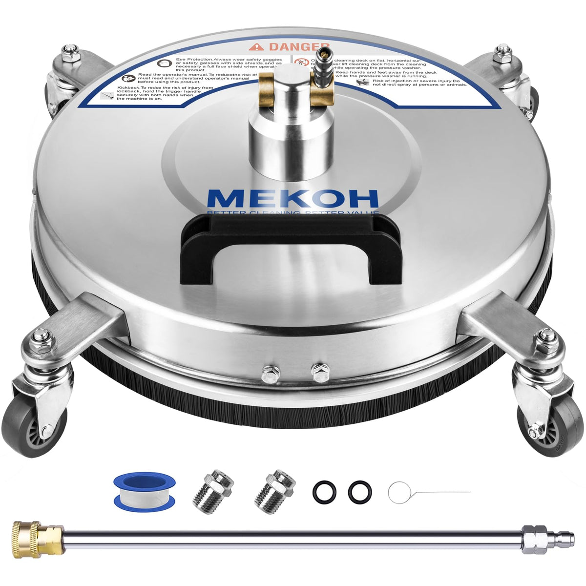 MEKOH 14-inch surface cleaner with wide-area cleaning and 4-wheel stability.