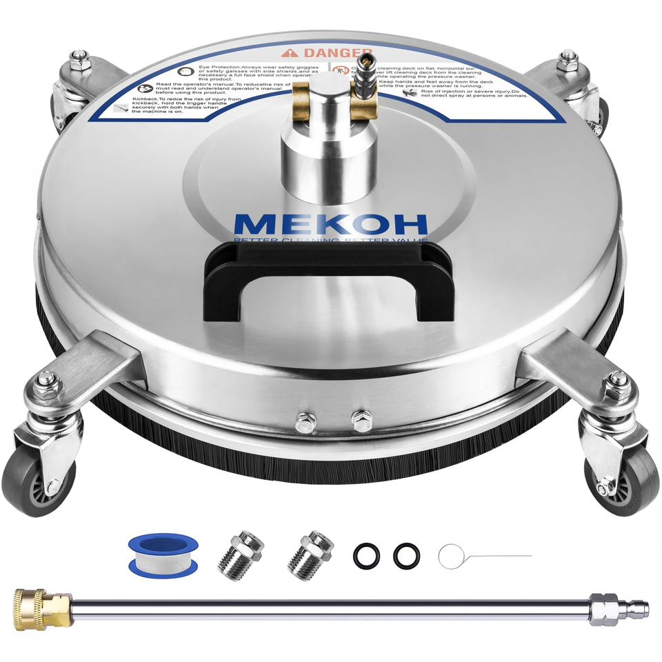 MEKOH 14-inch surface cleaner with wide-area cleaning and 4-wheel stability.