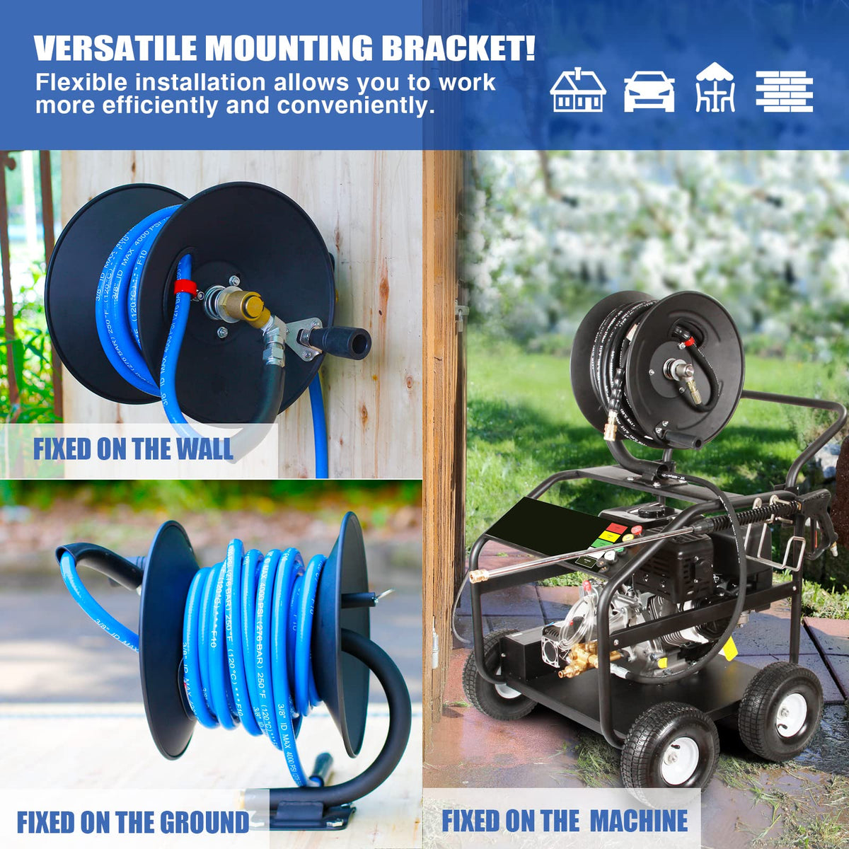 MEKOH hand-crank enables quick, controlled retraction of the hose.