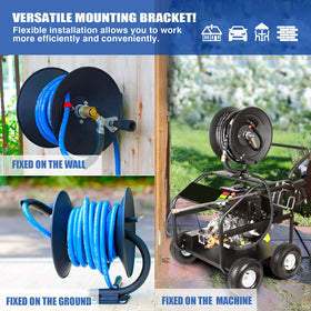MEKOH hand-crank enables quick, controlled retraction of the hose.