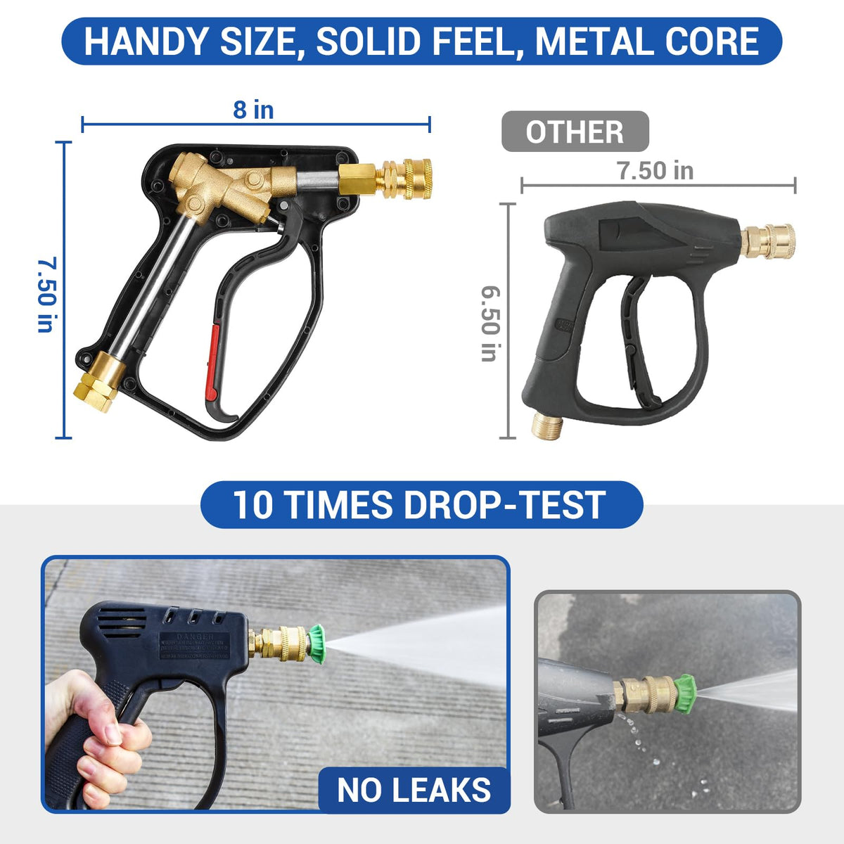 Brass connector and durable pole on the MEKOH gun ensure leak-free performance.