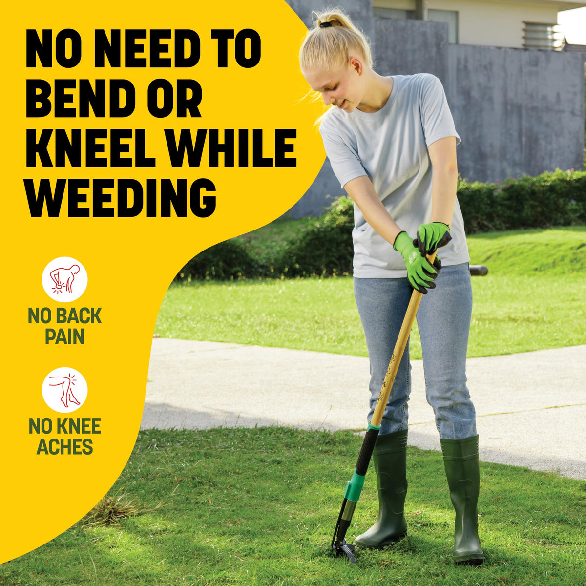 Long wooden handle provides comfortable reach and reduces bending during weeding sessions.