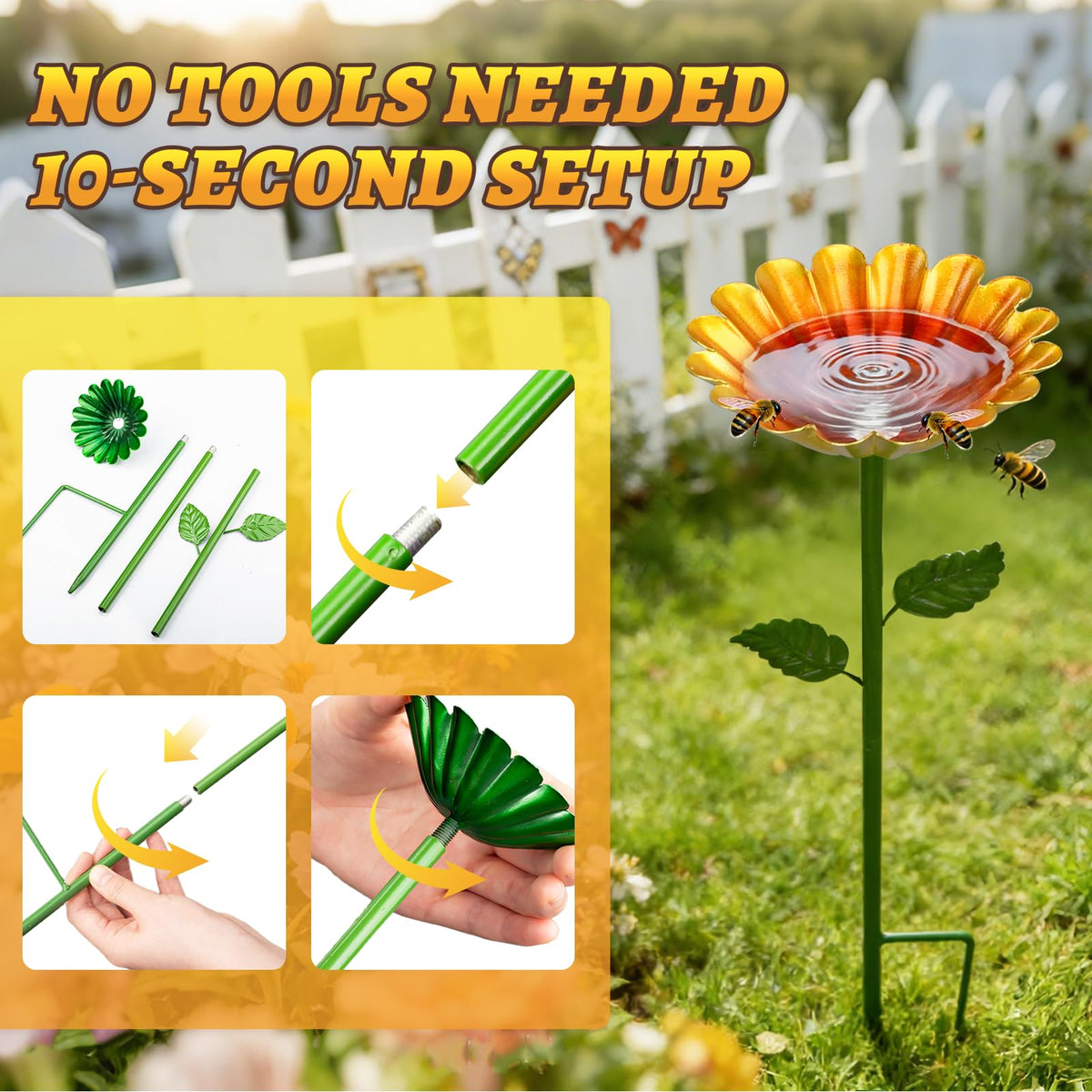Mellbree bee watering station green flower enhances yard color while encouraging gentle pollinator visits.