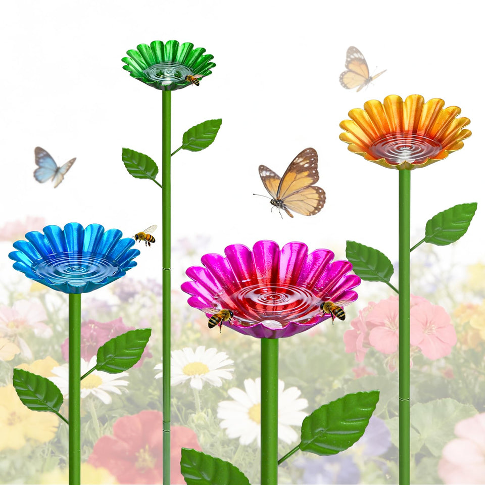 Mellbree bee watering station magenta flower attracts pollinators and adds color to outdoor beds.