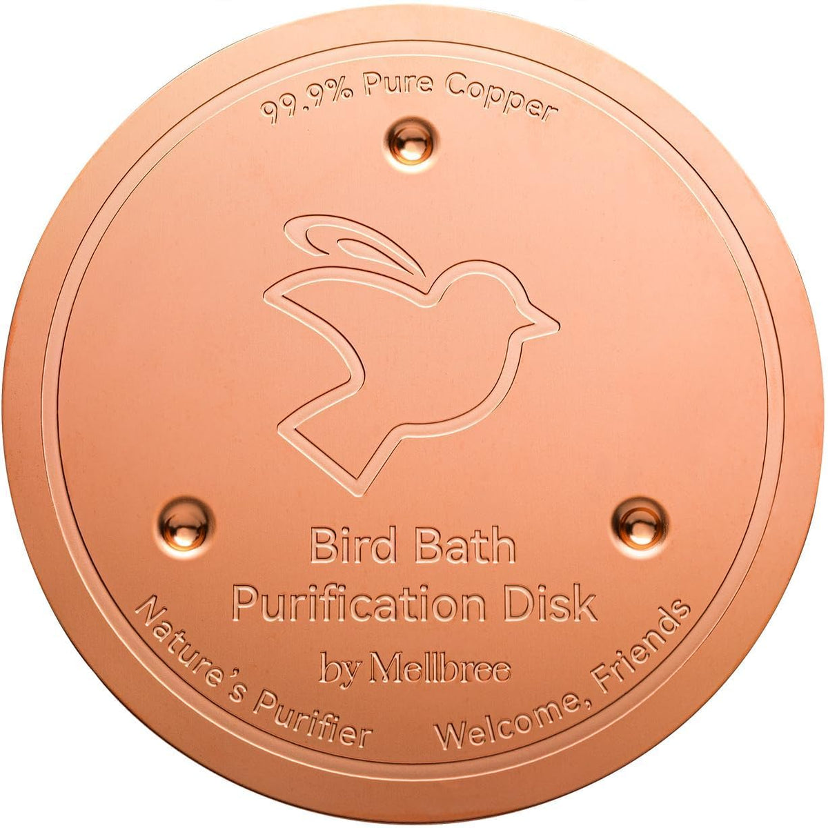 Mellbree bird bath copper disk close-up showing 0.6mm copper plate for clearer water