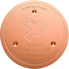 Mellbree bird bath copper disk close-up showing 0.6mm copper plate for clearer water