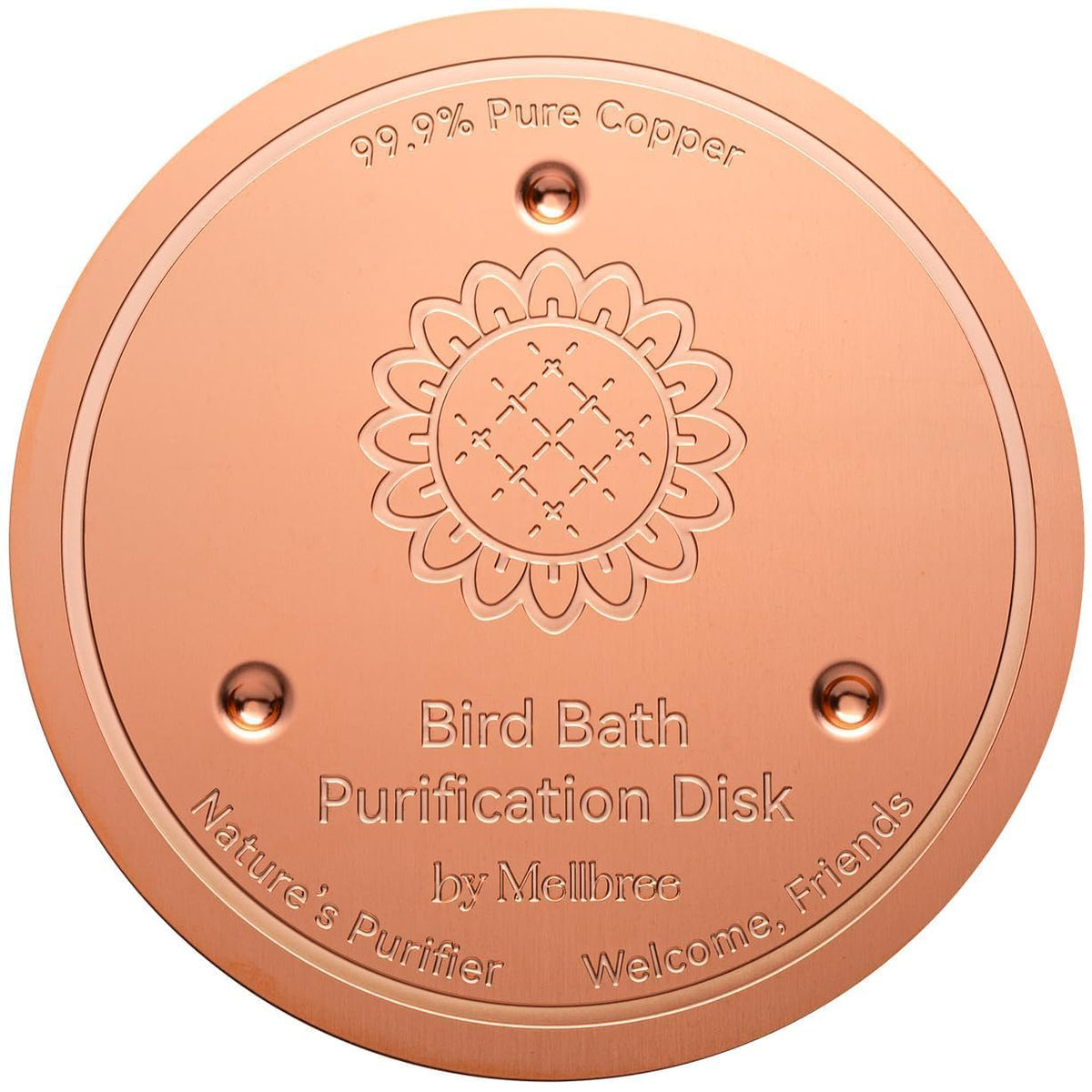 Mellbree Bird Bath Copper Disc front view showing copper plate ready for installation and natural care