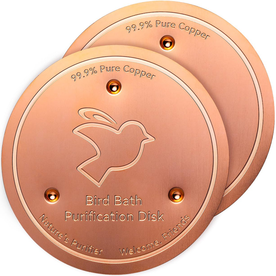 Mellbree copper purification disk side view in a bird bath for clearer water