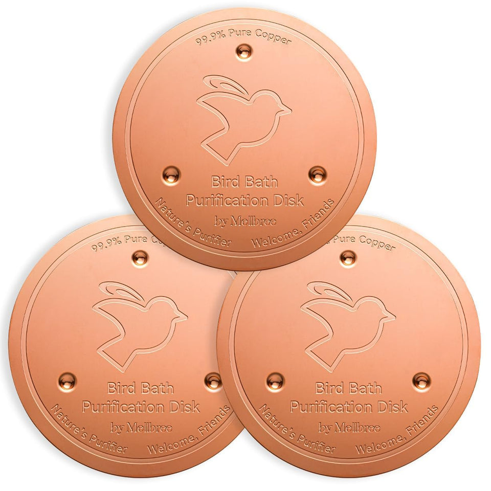 Mellbree copper disk closeup highlights premium material for clearer bird bath water