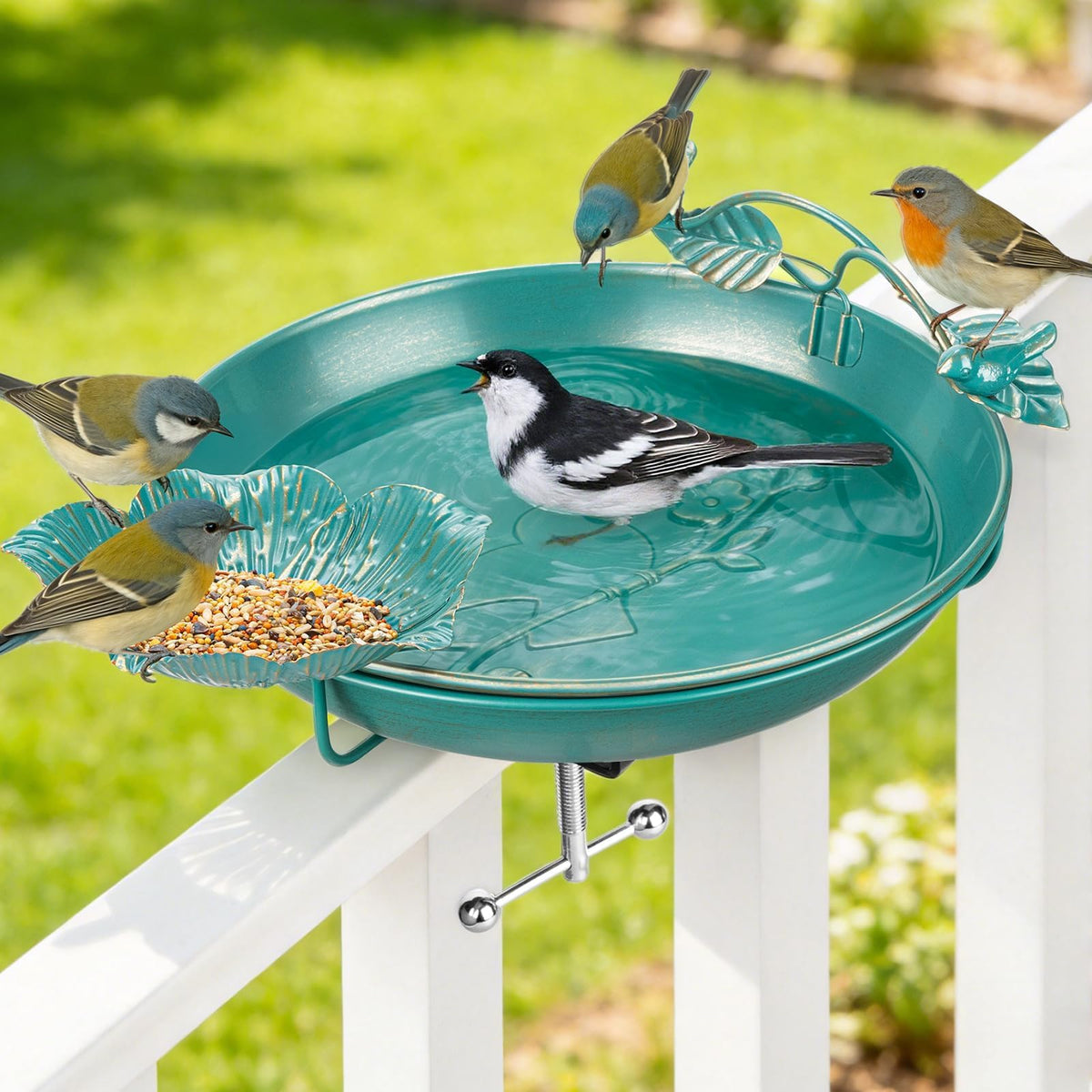 Mellbree Bird Bath deck-mounted 12-inch base with weather-resistant finish attracts birds season after season.