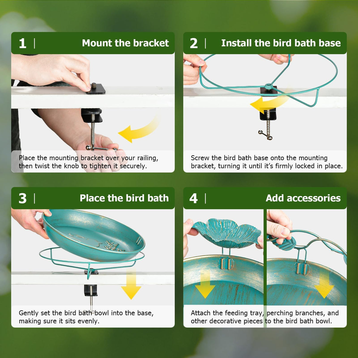 Mellbree Bird Bath feeder bowl side tray supports feeding with minimal seed spill.