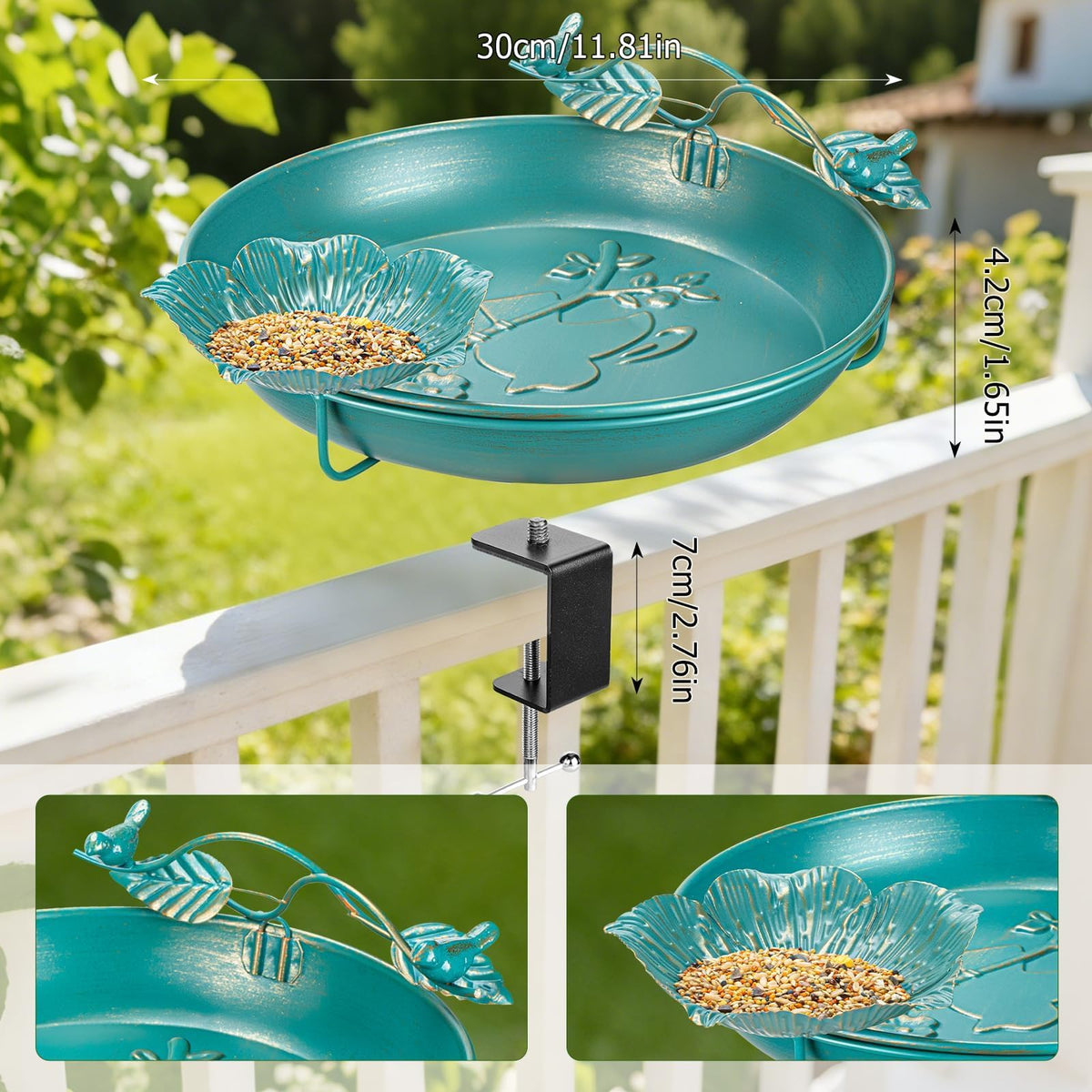 Mellbree Bird Bath illustrated basin bottom pattern enhances visual interest and garden harmony.