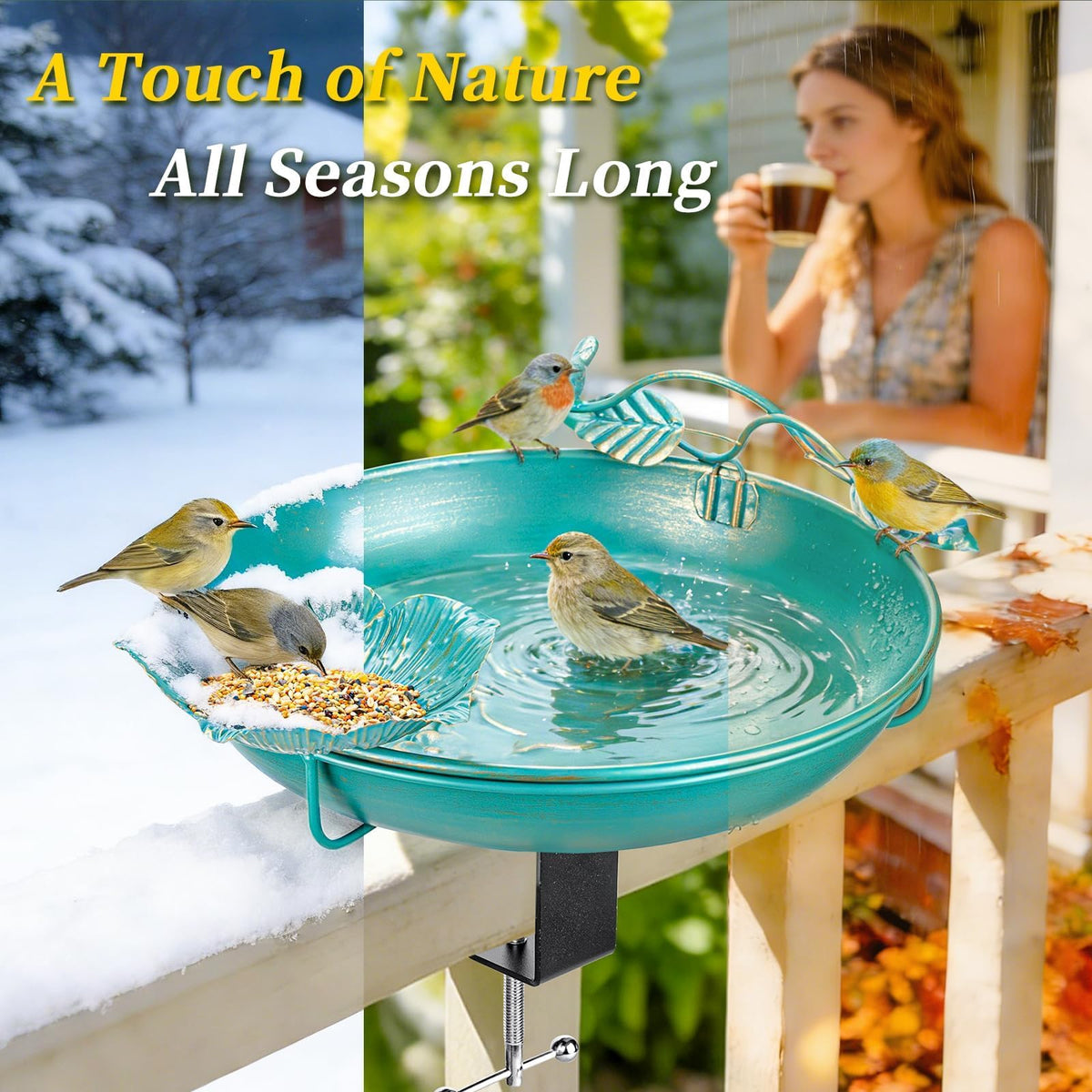 Mellbree Bird Bath perch detail lake blue finish adds decorative appeal outdoors.