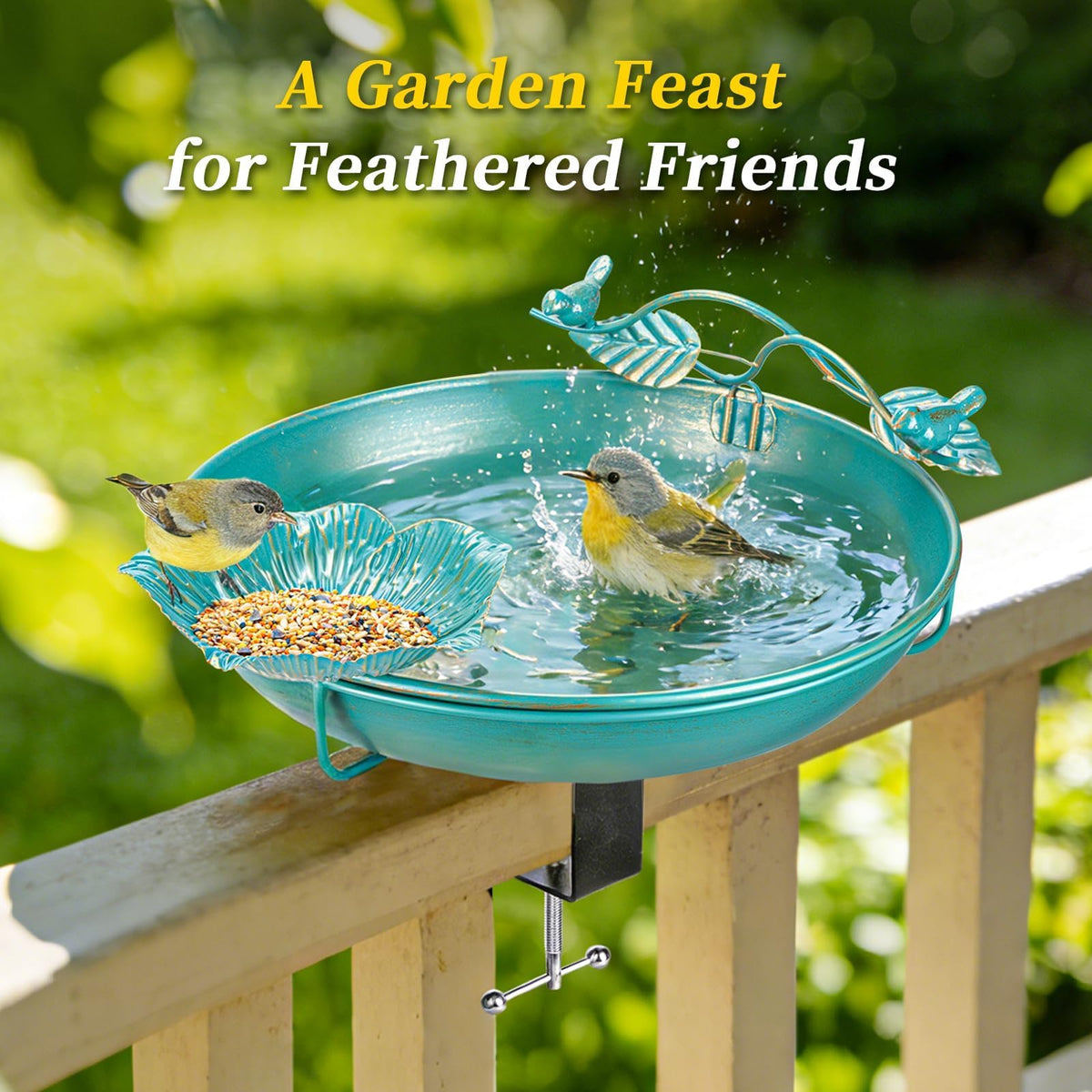 Mellbree Bird Bath rail clamp perch focuses on safe elevated bathing above ground predators.