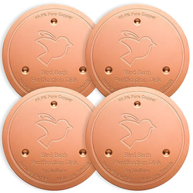 Mellbree copper disc four-pack ready for use in bird baths, copper-powered water care.