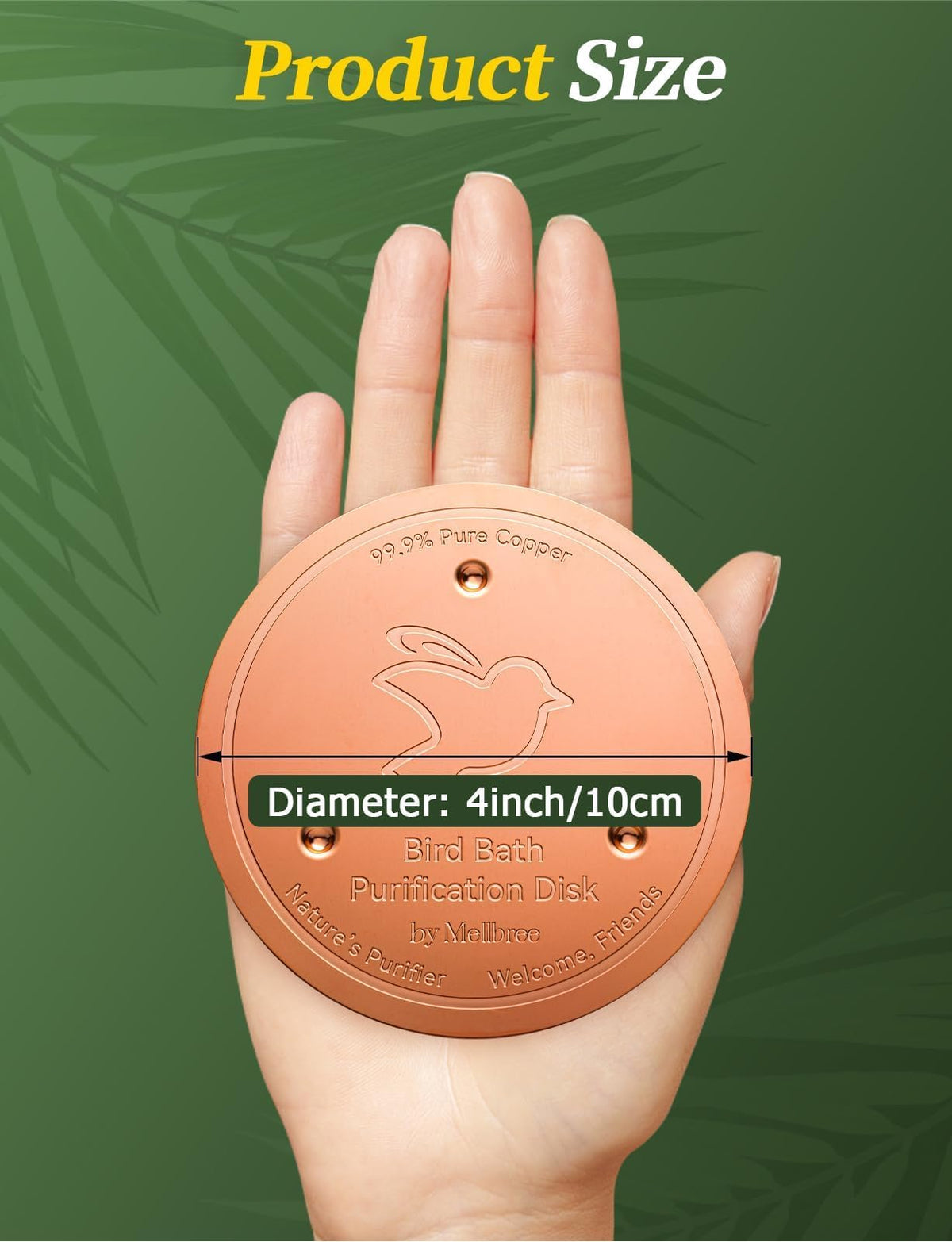 Mellbree copper disc demonstrating all-season water care for outdoor baths.