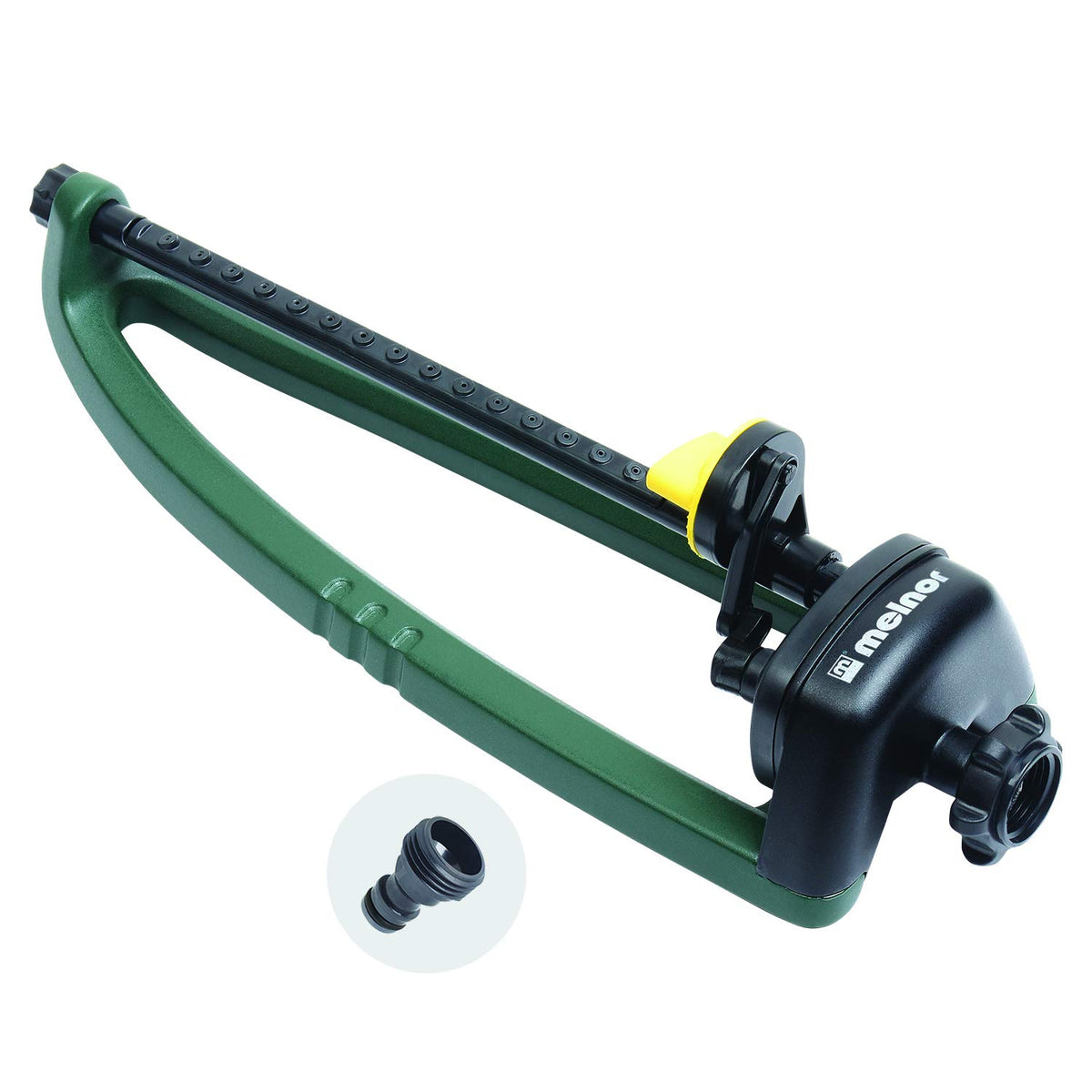 Melnor 65049-AMZ sprinkler covers a broad lawn for even watering