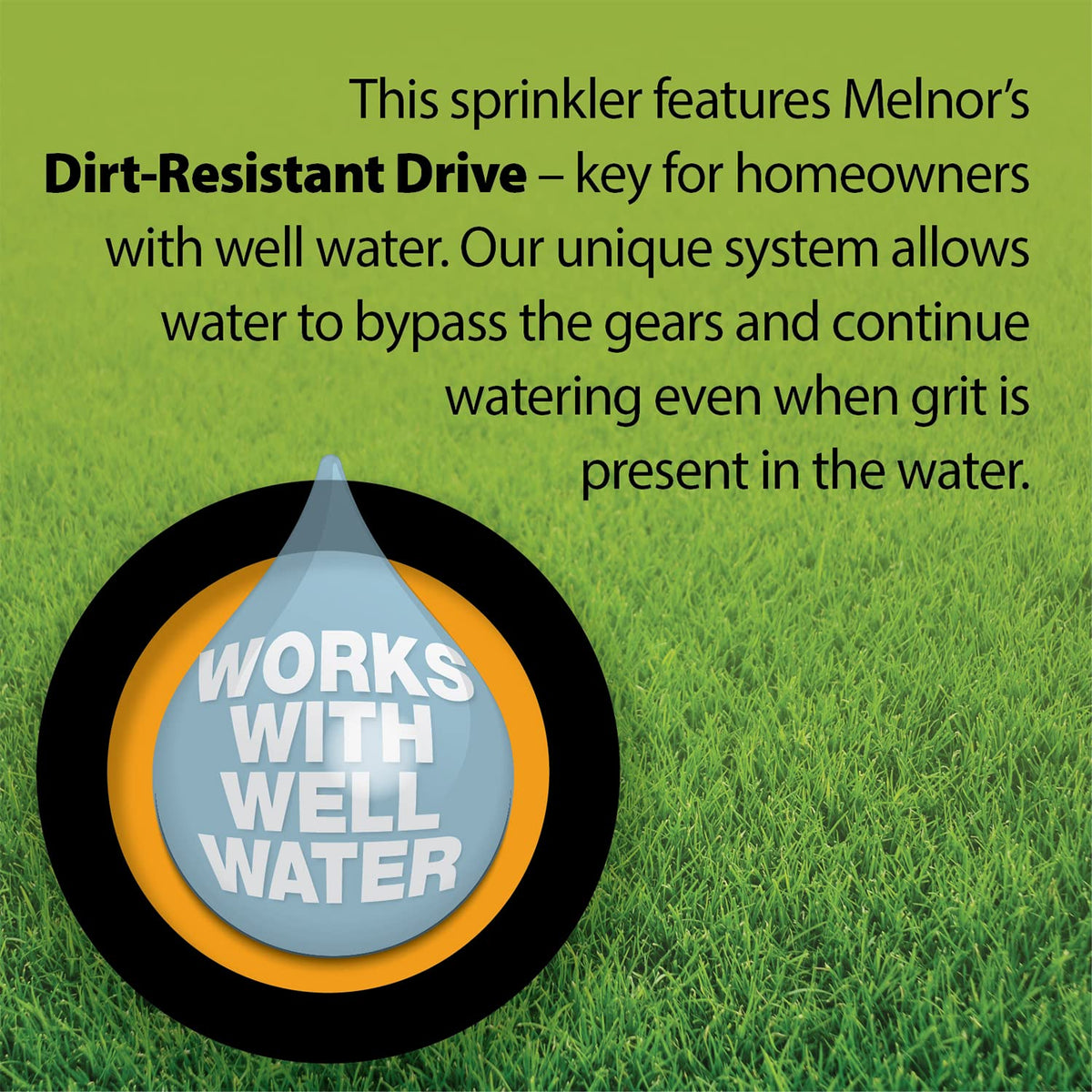 Melnor XT Turbo Sprinkler dirt-resistant drive handles well water