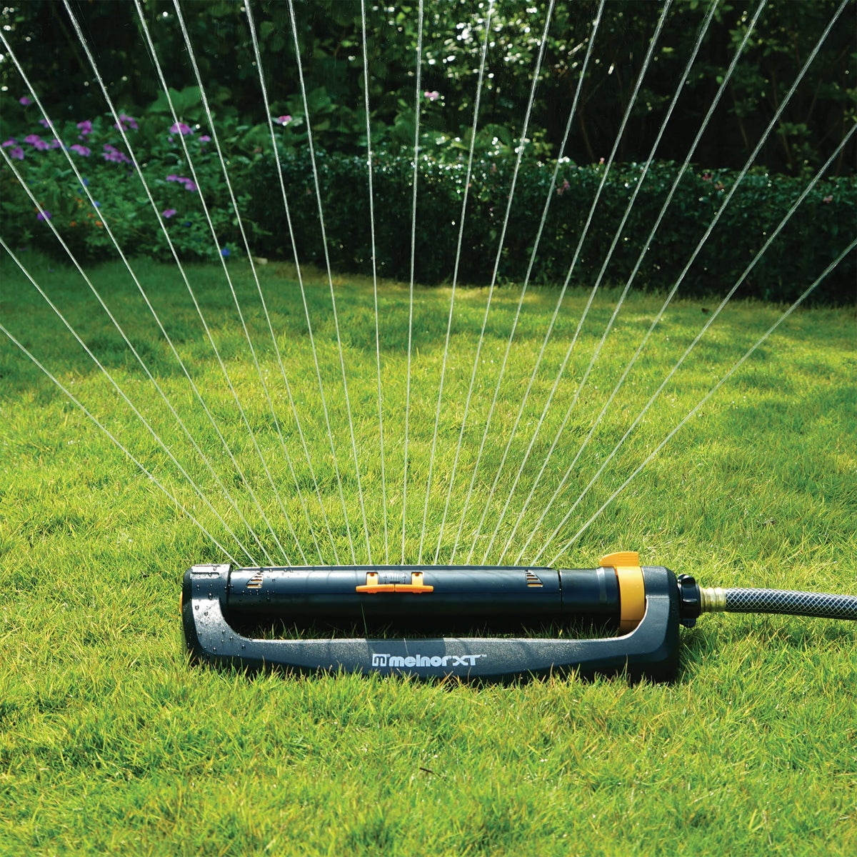 Melnor XT Turbo Sprinkler side view highlighting twintouch controls