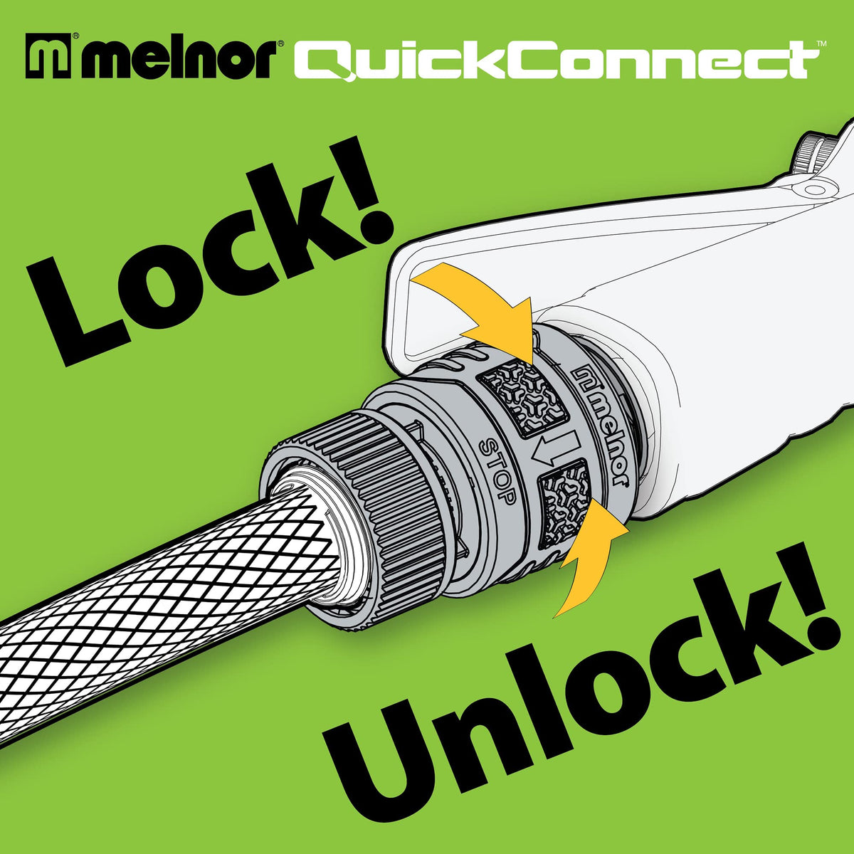 Melnor rubberized grip ensures comfortable handling while switching tools
